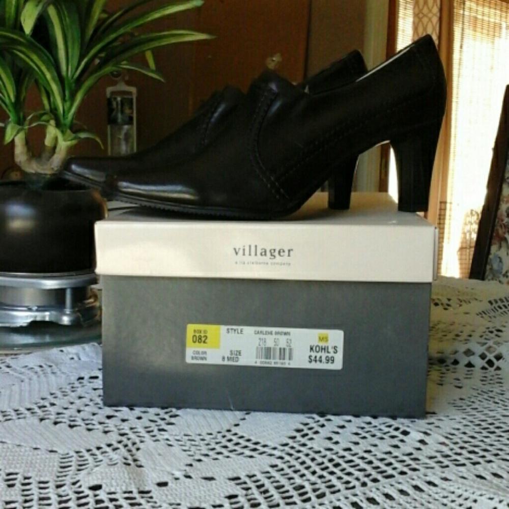 Womens Dark Brown Square Toe Pump